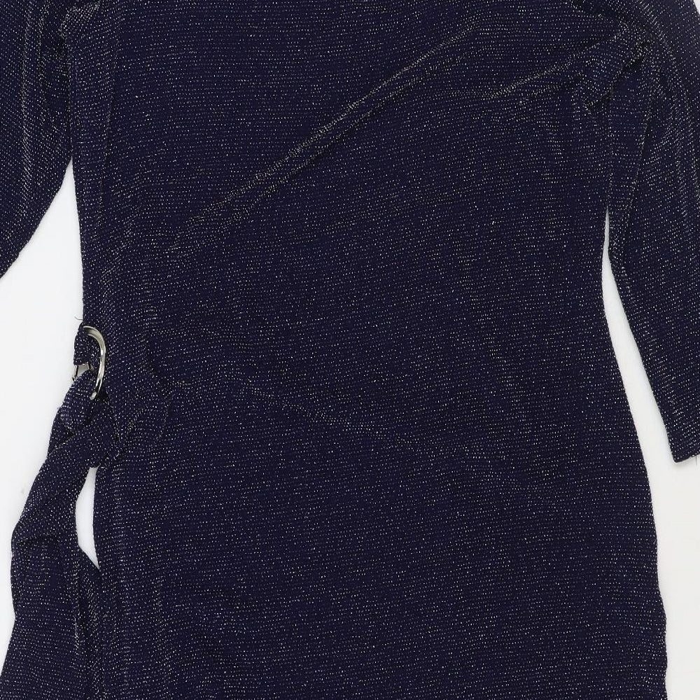 Blue Chameleon Womens Blue Nylon Mini Size 18 Boat Neck Pullover - Tie Side Detail
