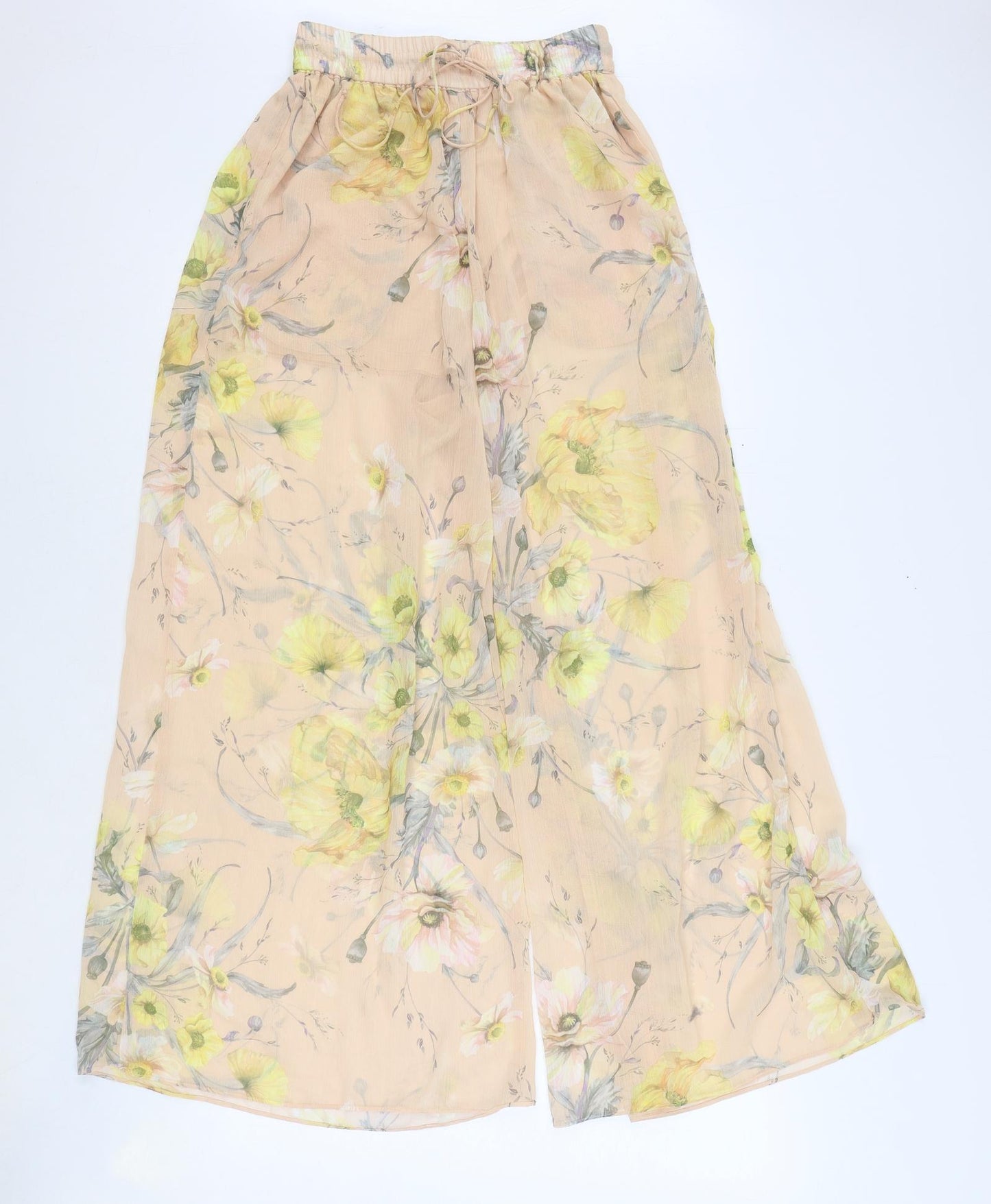 H&M Womens Pink Floral Polyester Trousers Size 6 Regular Drawstring