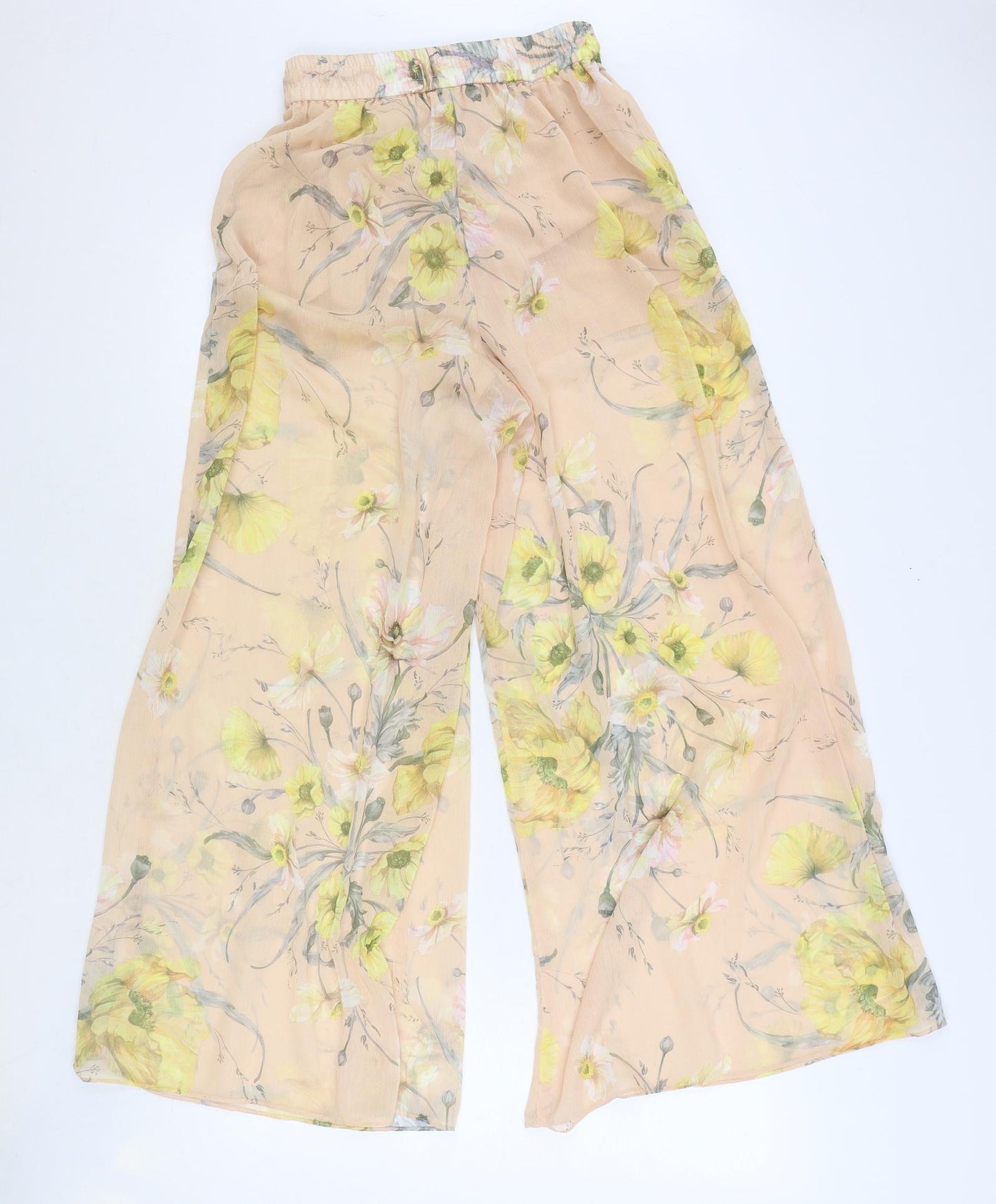 H&M Womens Pink Floral Polyester Trousers Size 6 Regular Drawstring