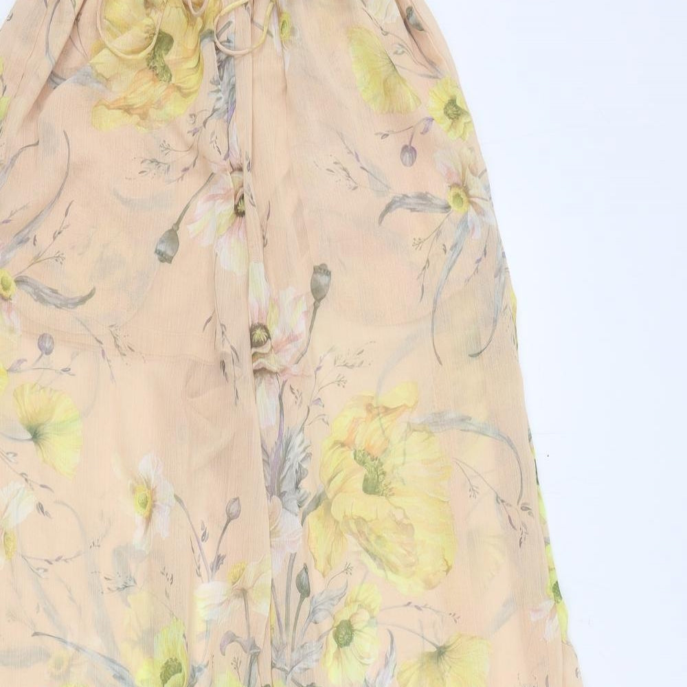 H&M Womens Pink Floral Polyester Trousers Size 6 Regular Drawstring