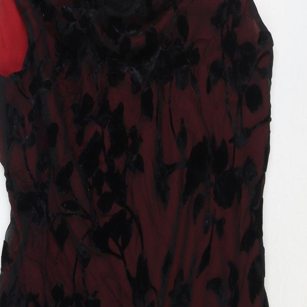 Modern Woman Womens Red Floral Polyester Shift Size 14 Boat Neck Pullover - Lace Overlay