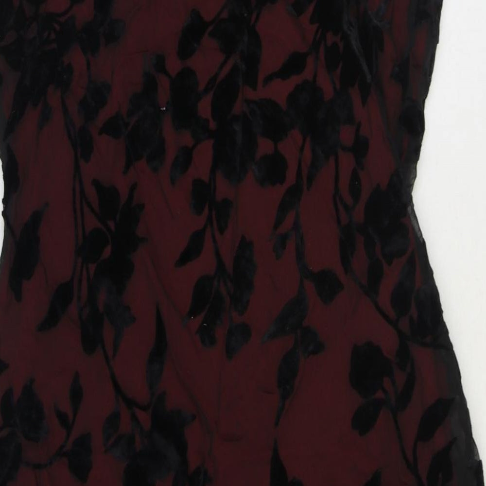 Modern Woman Womens Red Floral Polyester Shift Size 14 Boat Neck Pullover - Lace Overlay