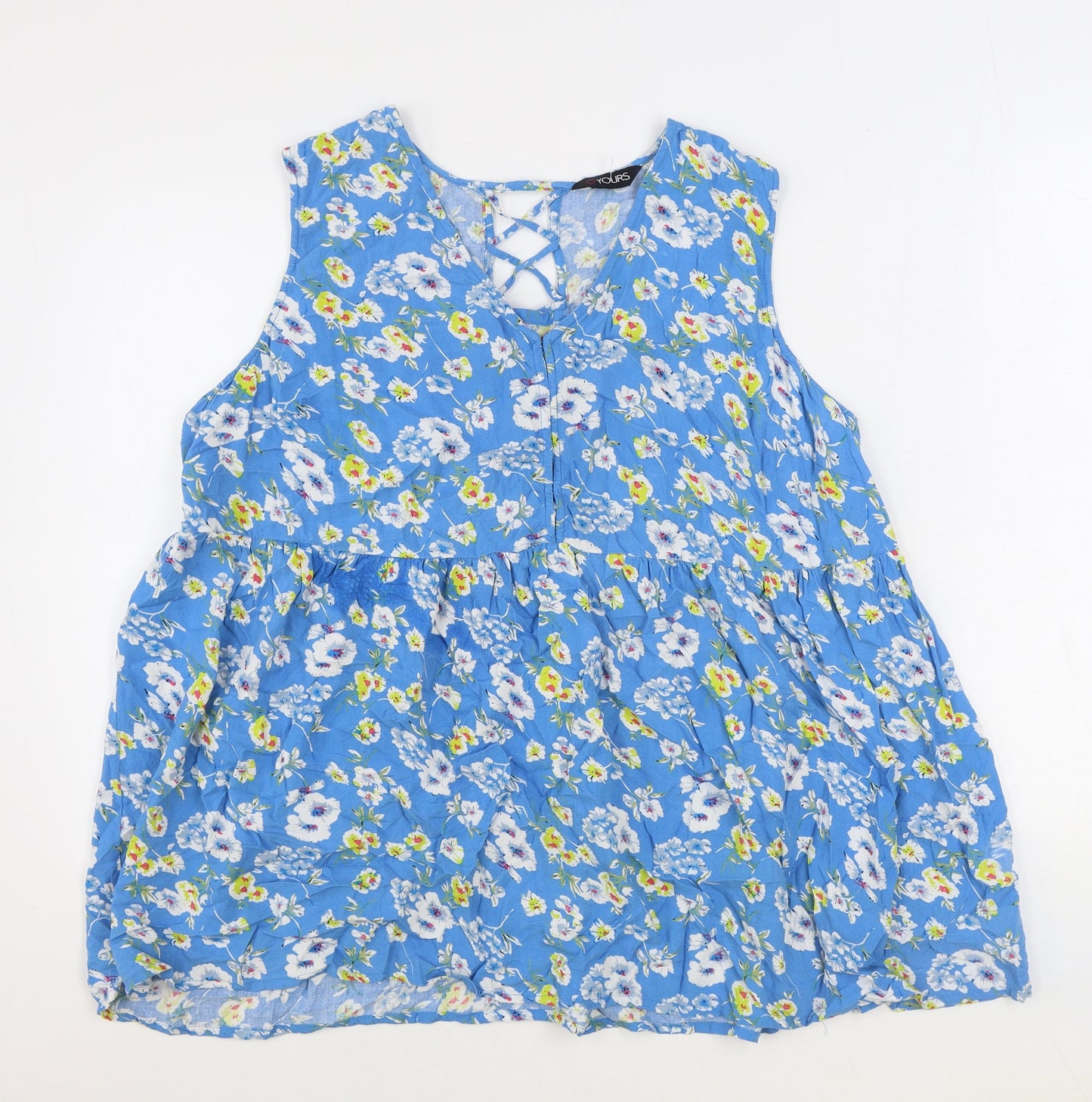 Yours Womens Blue Floral Viscose Basic Blouse Size 24 V-Neck