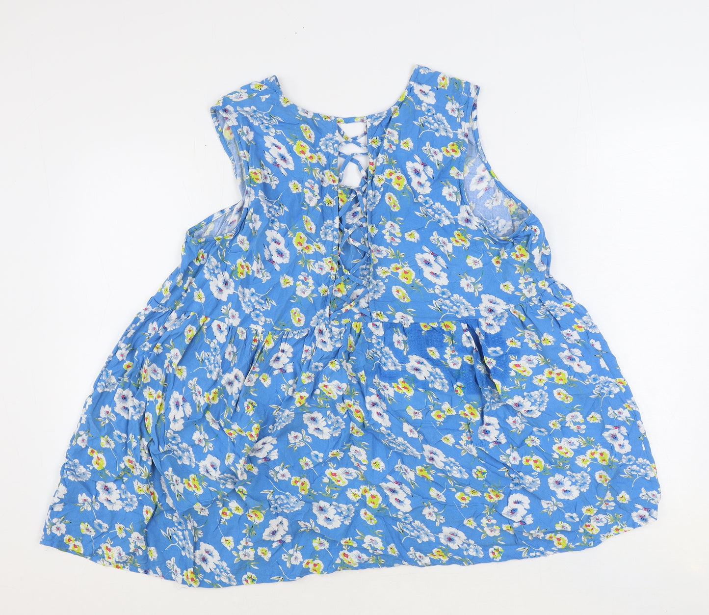 Yours Womens Blue Floral Viscose Basic Blouse Size 24 V-Neck