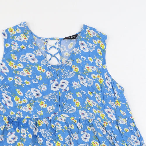 Yours Womens Blue Floral Viscose Basic Blouse Size 24 V-Neck