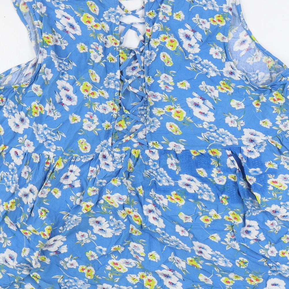 Yours Womens Blue Floral Viscose Basic Blouse Size 24 V-Neck
