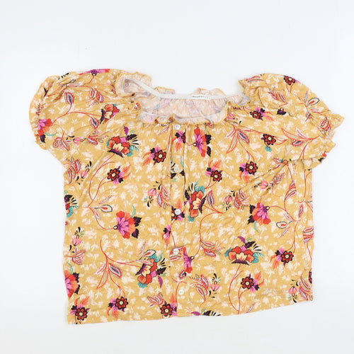 Encuentro Womens Orange Floral Polyester Basic Blouse Size S Boat Neck