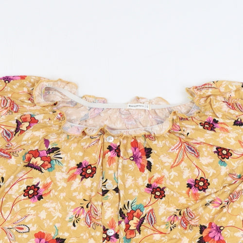 Encuentro Womens Orange Floral Polyester Basic Blouse Size S Boat Neck