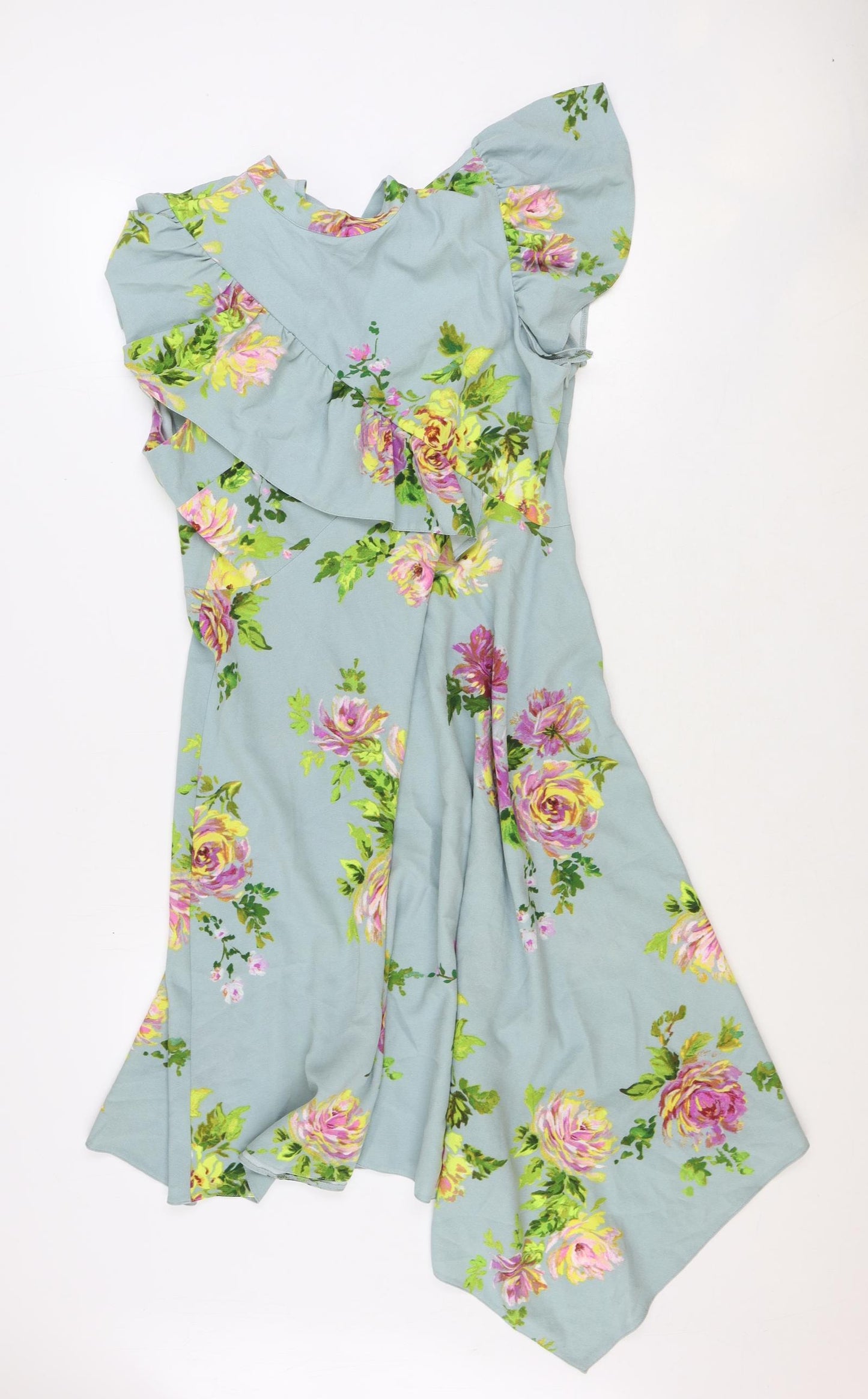 ASOS Womens Multicoloured Floral Polyester A-Line Size 16 Round Neck Zip