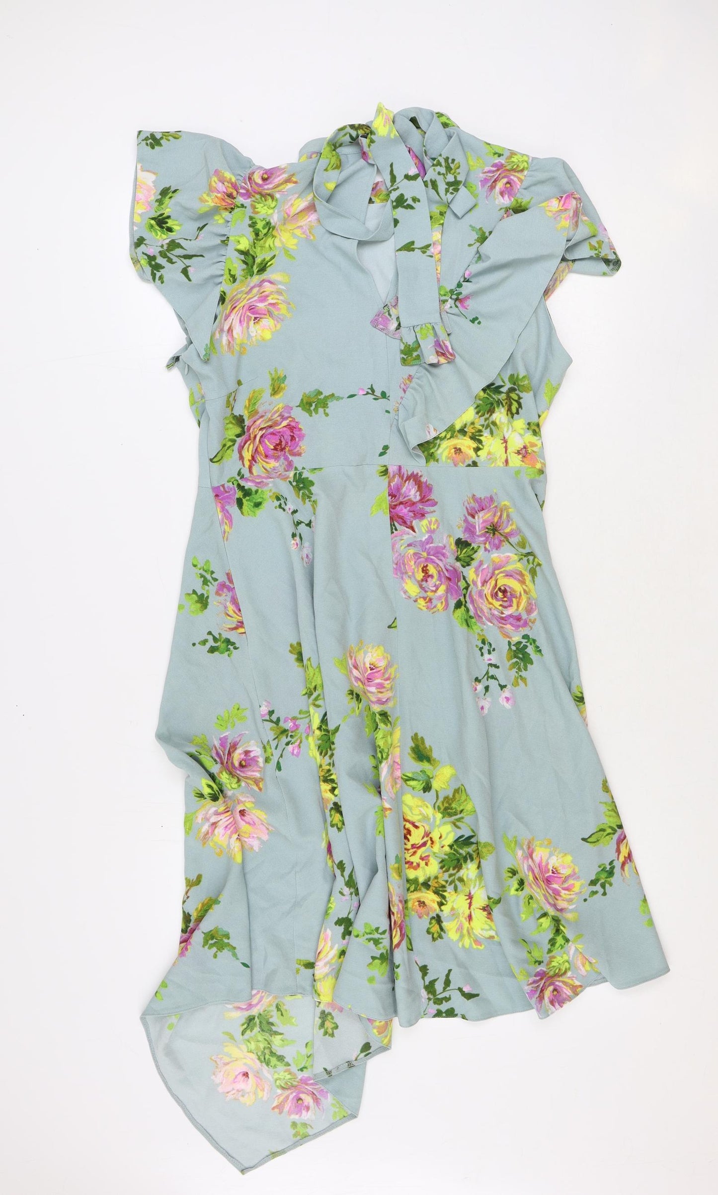 ASOS Womens Multicoloured Floral Polyester A-Line Size 16 Round Neck Zip