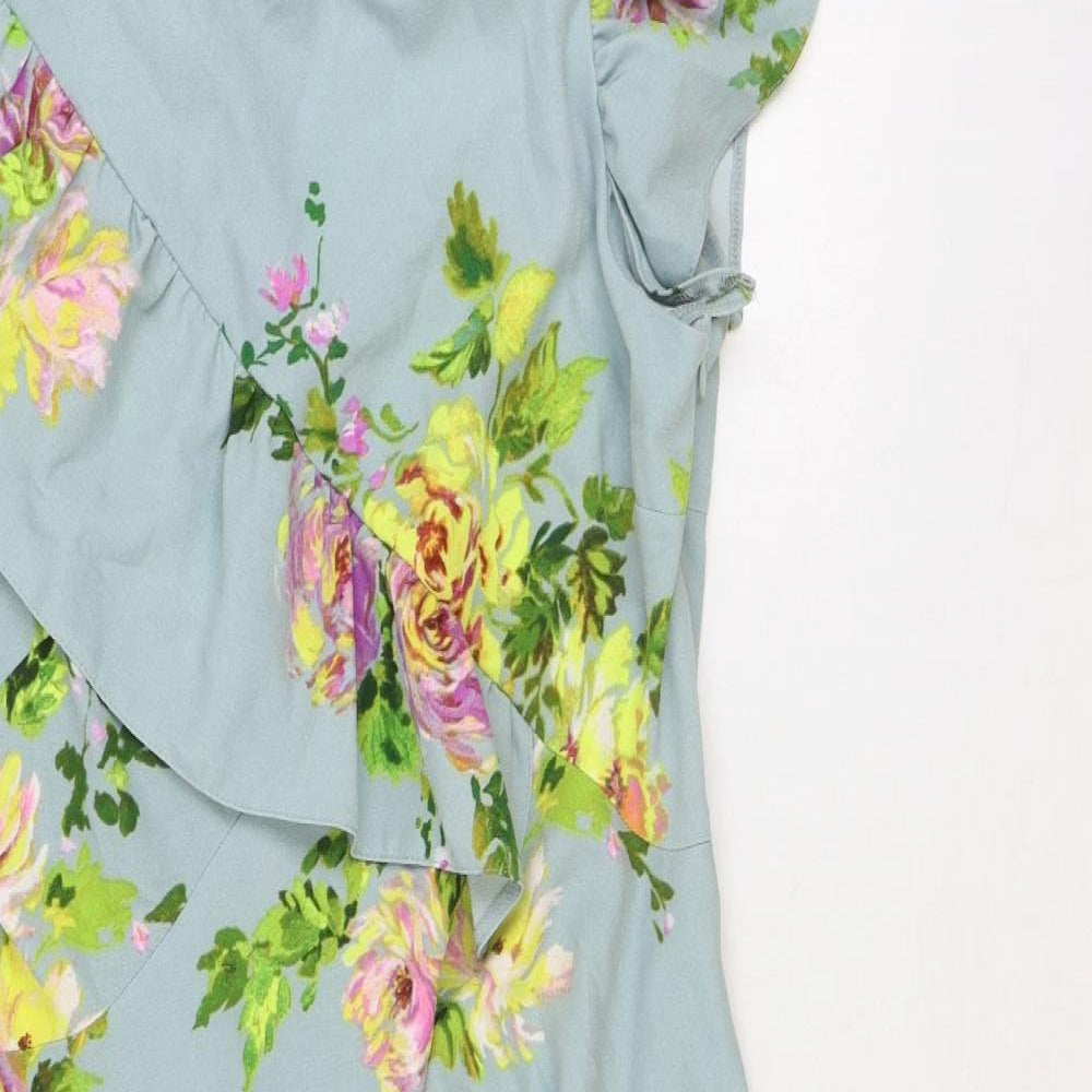 ASOS Womens Multicoloured Floral Polyester A-Line Size 16 Round Neck Zip