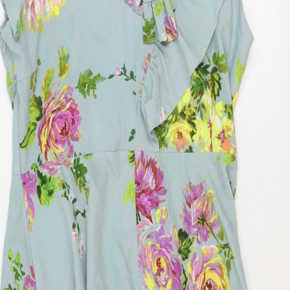 ASOS Womens Multicoloured Floral Polyester A-Line Size 16 Round Neck Zip