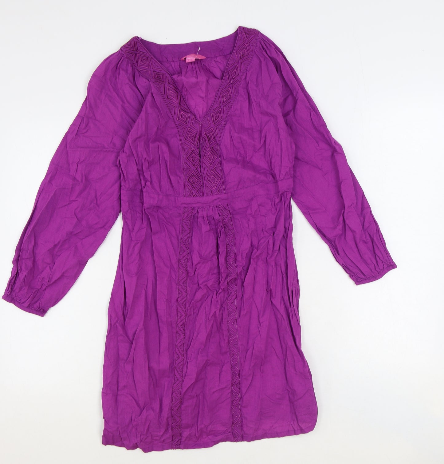 Monsoon Womens Purple 100% Cotton Kaftan Size 12 V-Neck Pullover