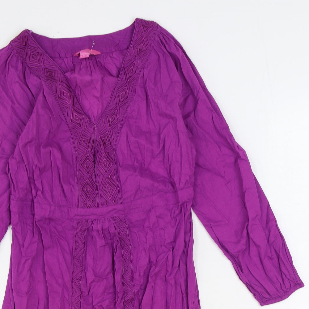 Monsoon Womens Purple 100% Cotton Kaftan Size 12 V-Neck Pullover