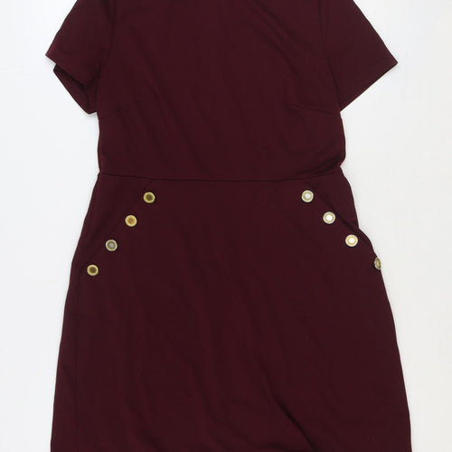 So Fabulous Womens Red Polyester T-Shirt Dress Size 10 Boat Neck Zip