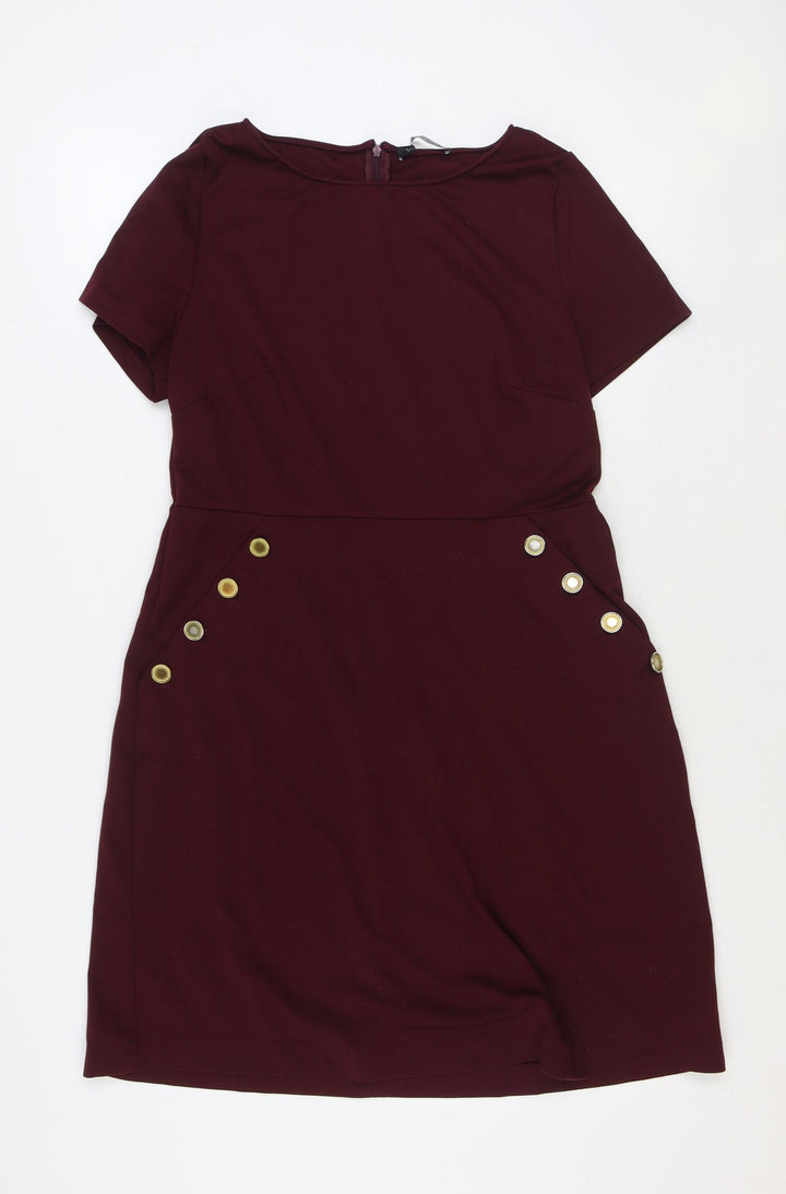 So Fabulous Womens Red Polyester T-Shirt Dress Size 10 Boat Neck Zip