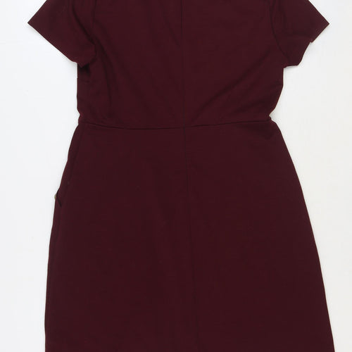 So Fabulous Womens Red Polyester T-Shirt Dress Size 10 Boat Neck Zip