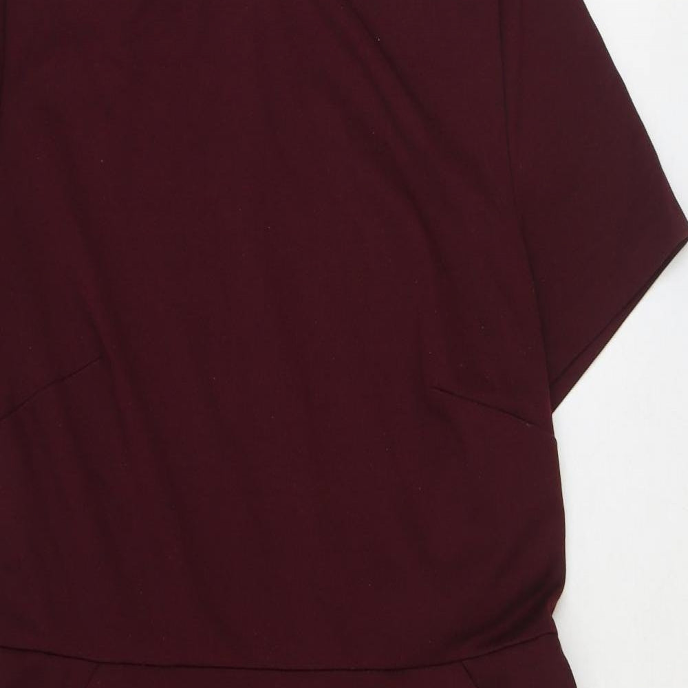 So Fabulous Womens Red Polyester T-Shirt Dress Size 10 Boat Neck Zip