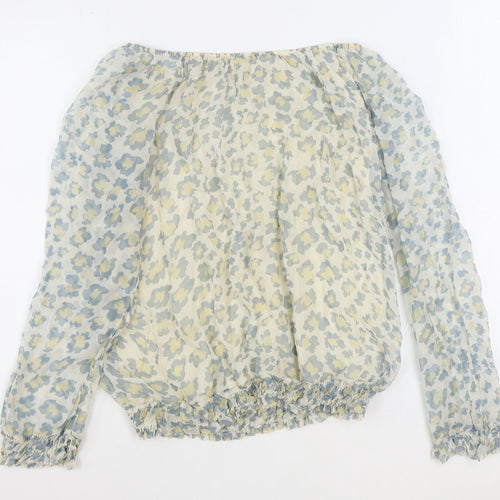 Pronto Womens Ivory Animal Print Polyester Basic Blouse Size L Off the Shoulder - Leopard Print