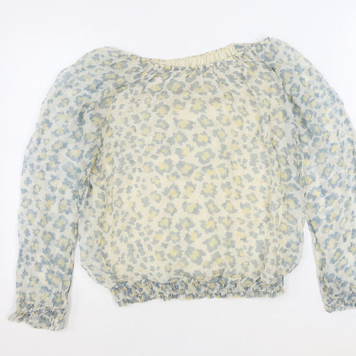 Pronto Womens Ivory Animal Print Polyester Basic Blouse Size L Off the Shoulder - Leopard Print