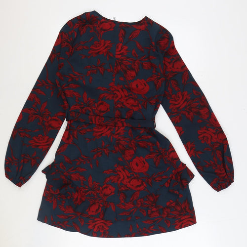 Missguided Womens Red Fair Isle Polyester Mini Size 8 V-Neck Pullover