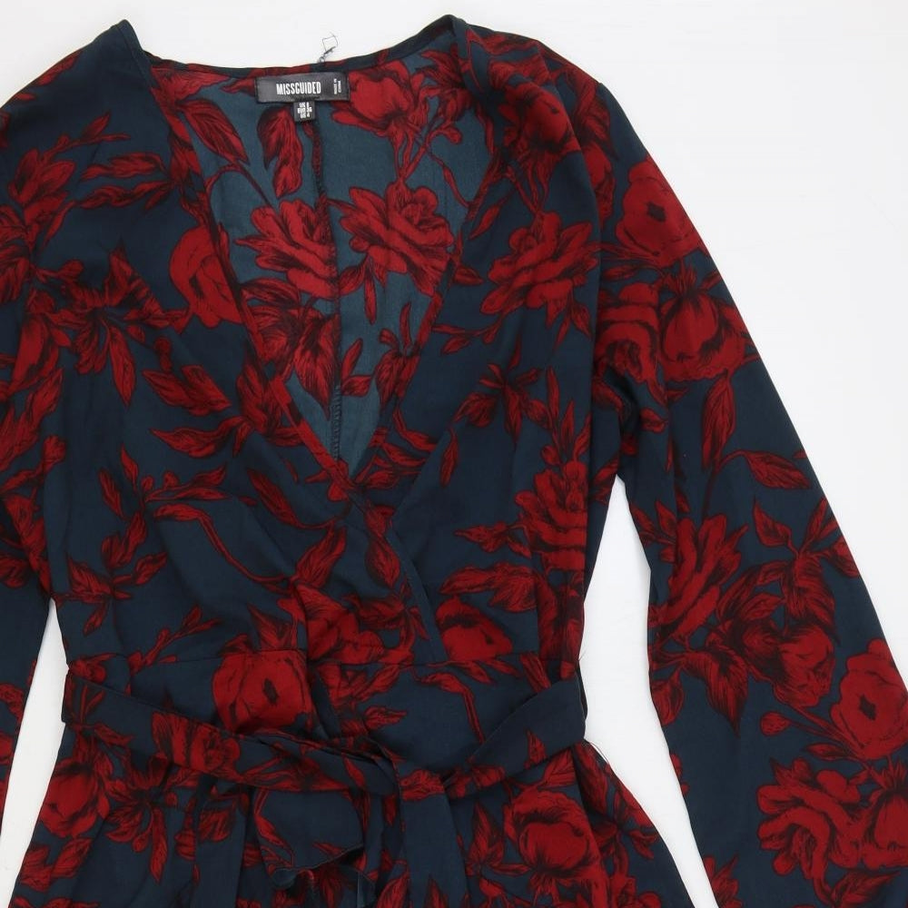 Missguided Womens Red Fair Isle Polyester Mini Size 8 V-Neck Pullover