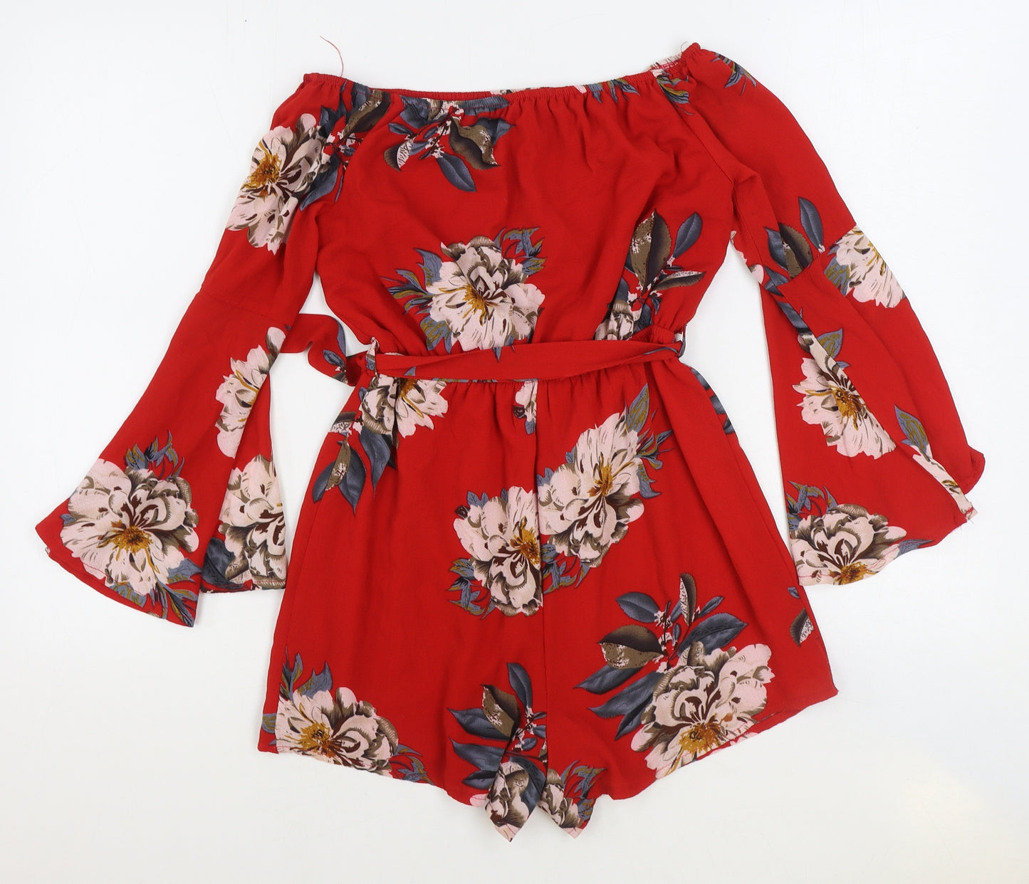 PARISIAN SIGNATURE Womens Red Floral Polyester Playsuit One-Piece Size 10 Pullover