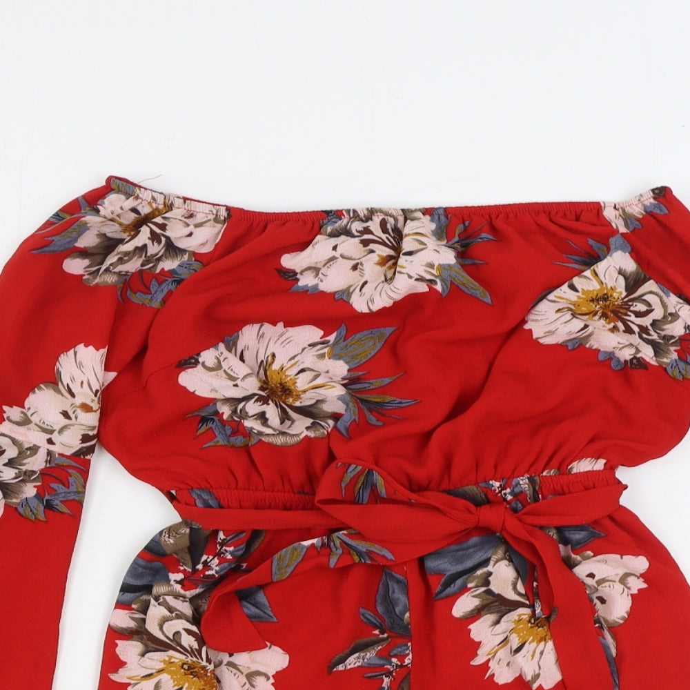 PARISIAN SIGNATURE Womens Red Floral Polyester Playsuit One-Piece Size 10 Pullover