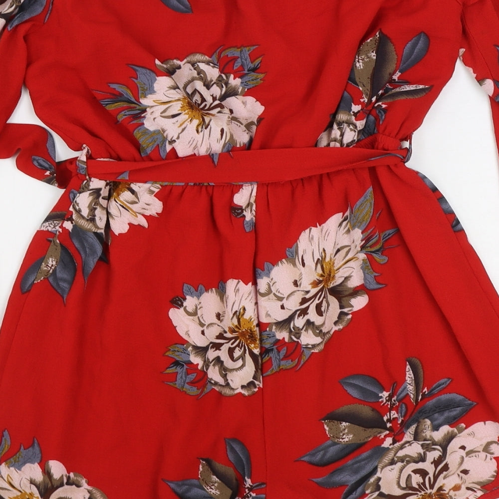 PARISIAN SIGNATURE Womens Red Floral Polyester Playsuit One-Piece Size 10 Pullover