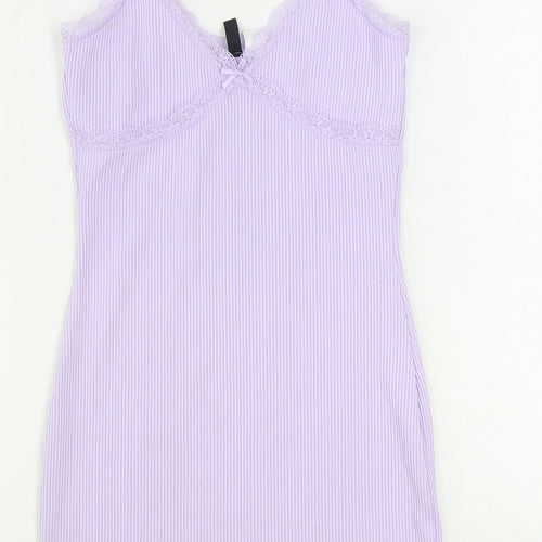 Divided by H&M Womens Purple Herringbone Polyester Slip Dress Size S V-Neck Pullover - Lace Trim