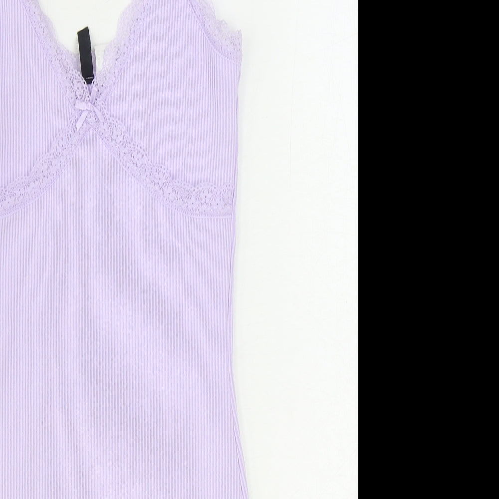 Divided by H&M Womens Purple Herringbone Polyester Slip Dress Size S V-Neck Pullover - Lace Trim