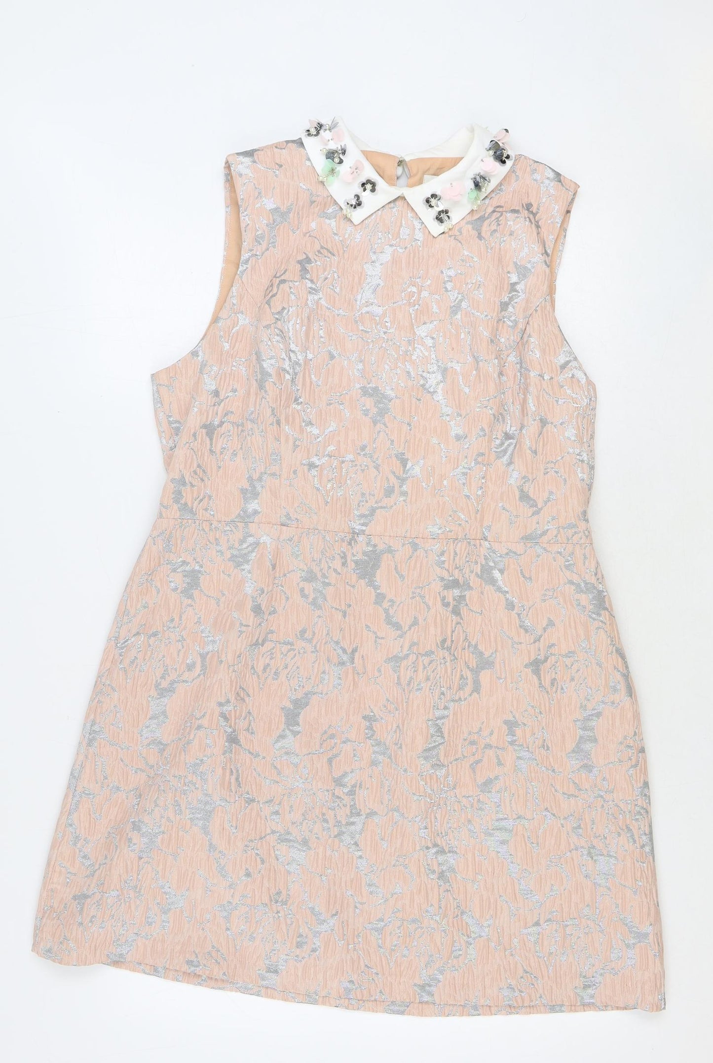 River Island Womens Pink Geometric Polyester Shift Size 18 Collared Zip - Embellished Collar