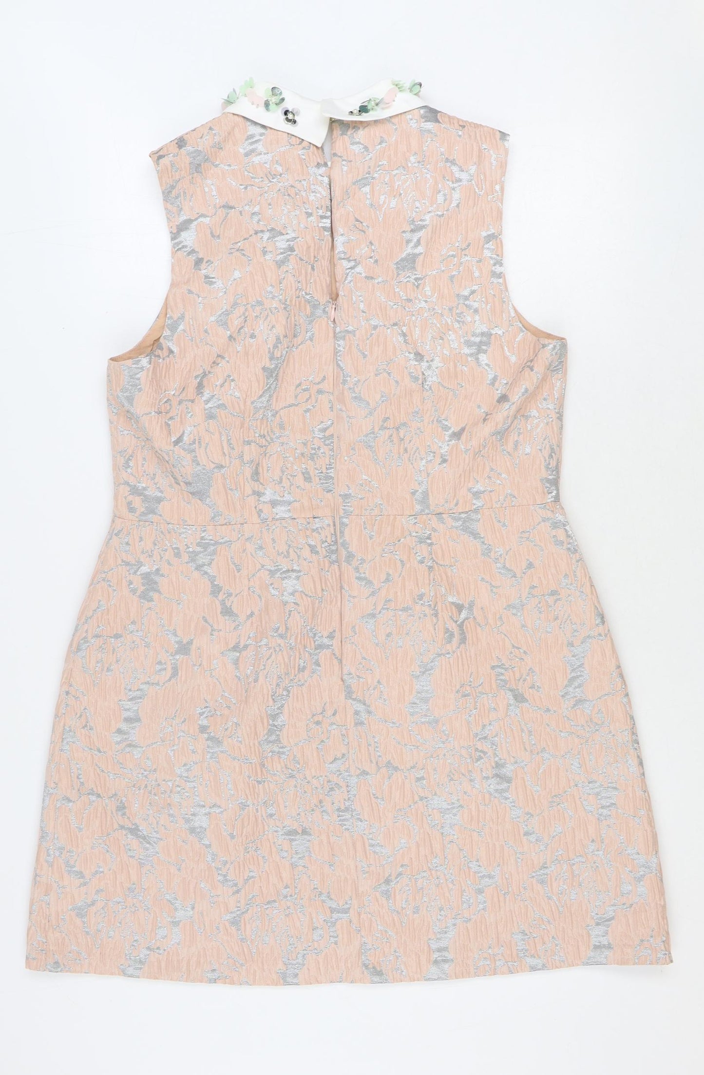 River Island Womens Pink Geometric Polyester Shift Size 18 Collared Zip - Embellished Collar