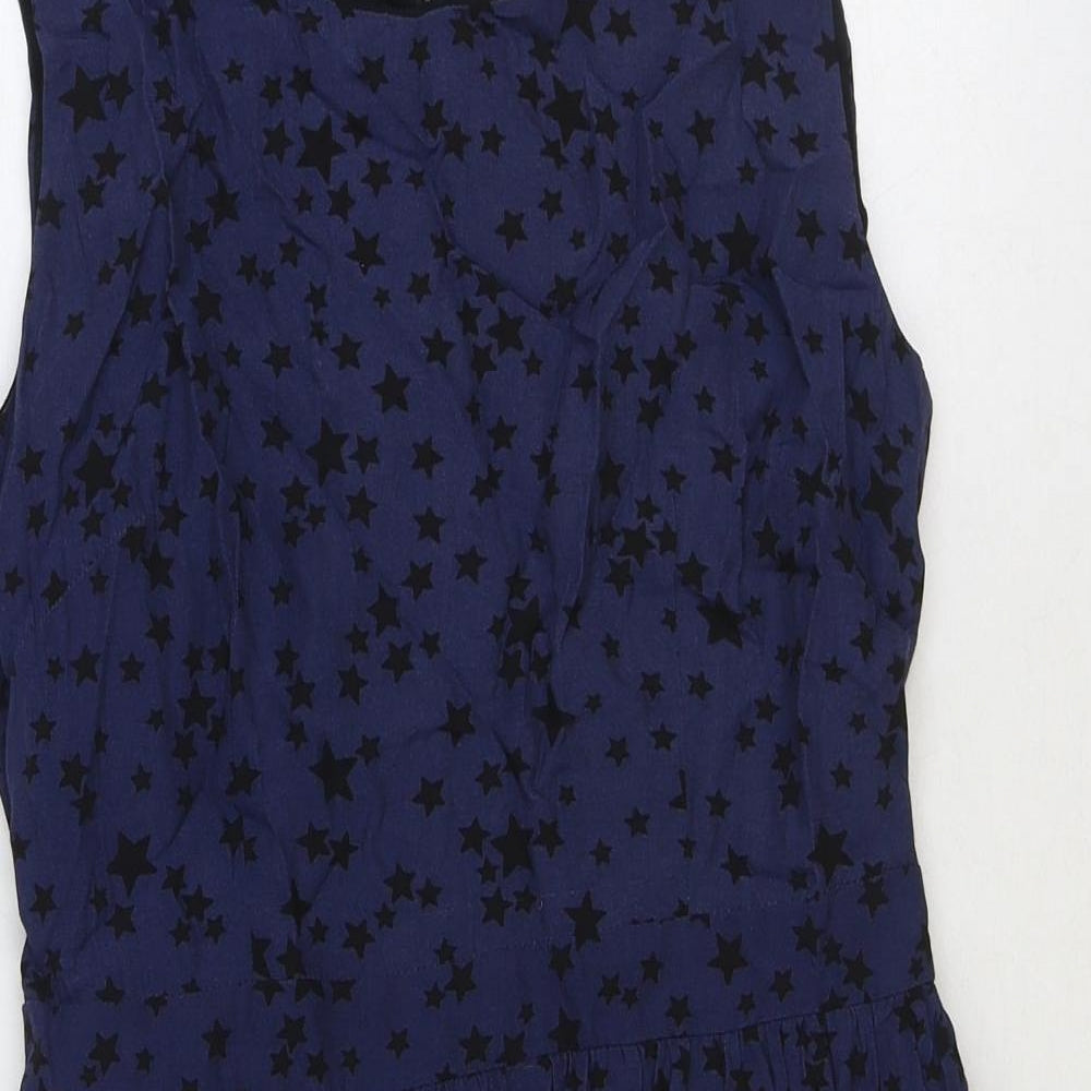 Jack Wills Womens Blue Geometric Viscose Skater Dress Size 10 Boat Neck Zip - Star Print