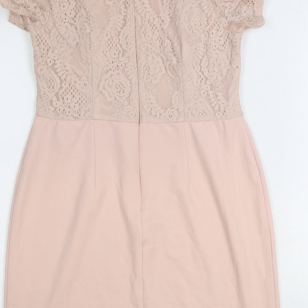 Very Womens Pink Polyester Pencil Dress Size 18 Collared Zip