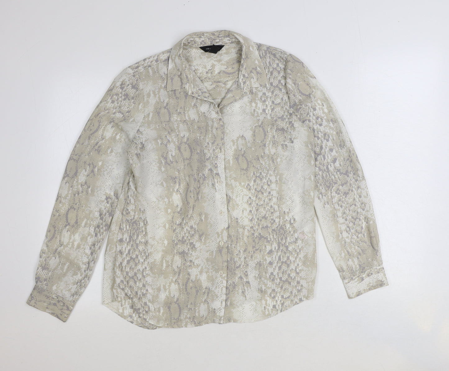 New Look Womens Grey Animal Print Polyester Basic Button-Up Size 10 Collared - Snake Print