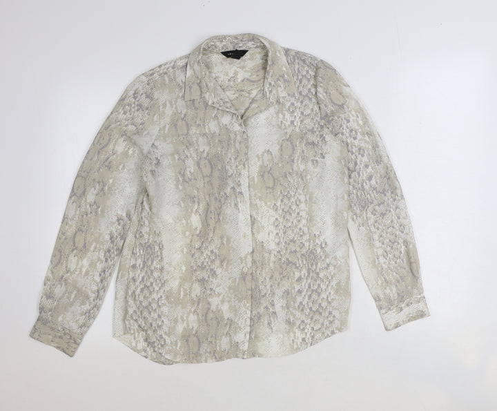 New Look Womens Grey Animal Print Polyester Basic Button-Up Size 10 Collared - Snake Print
