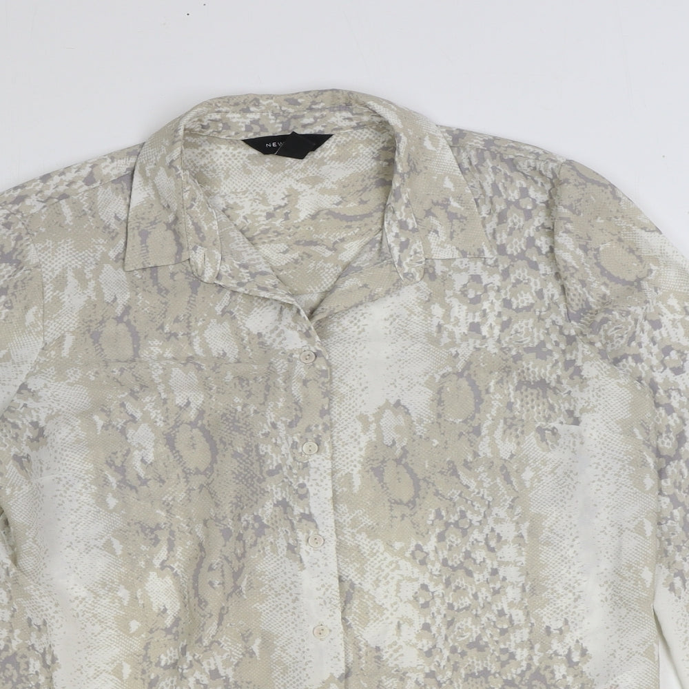 New Look Womens Grey Animal Print Polyester Basic Button-Up Size 10 Collared - Snake Print