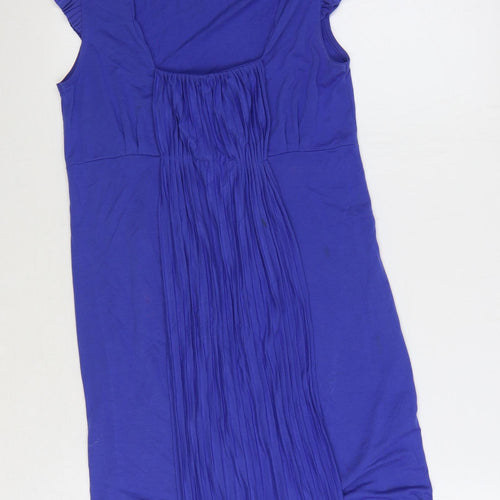 Topshop Womens Blue Polyester Sheath Size 8 Scoop Neck Pullover - Pleat Detail