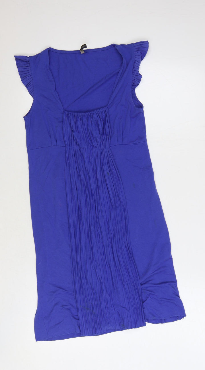 Topshop Womens Blue Polyester Sheath Size 8 Scoop Neck Pullover - Pleat Detail