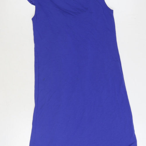 Topshop Womens Blue Polyester Sheath Size 8 Scoop Neck Pullover - Pleat Detail