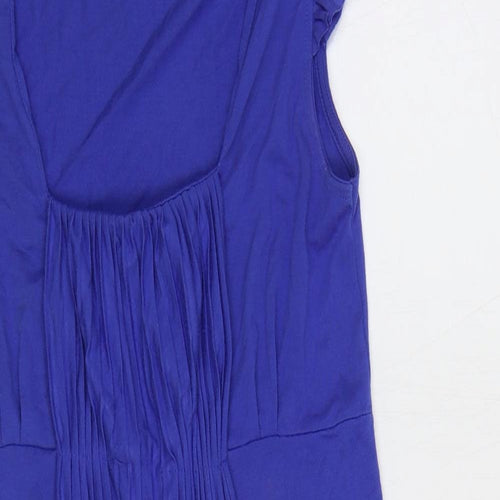 Topshop Womens Blue Polyester Sheath Size 8 Scoop Neck Pullover - Pleat Detail