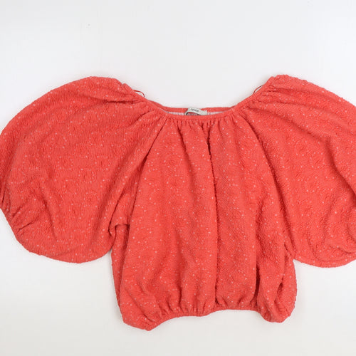 George Womens Pink Polyester Cropped Blouse Size 8 Boat Neck - Puff Sleeve Bardot