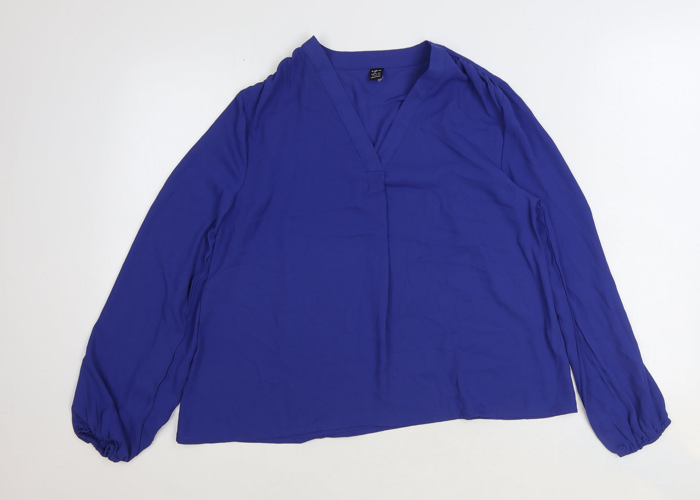 SheIn Womens Blue Viscose Basic Blouse Size L V-Neck