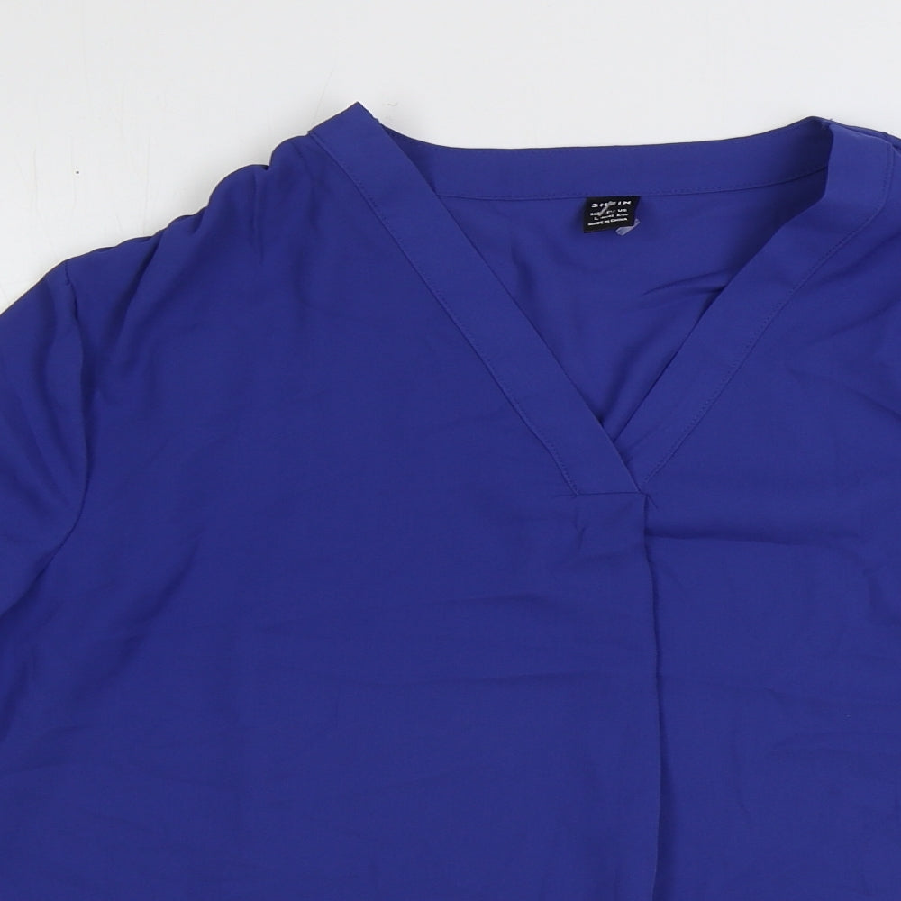 SheIn Womens Blue Viscose Basic Blouse Size L V-Neck