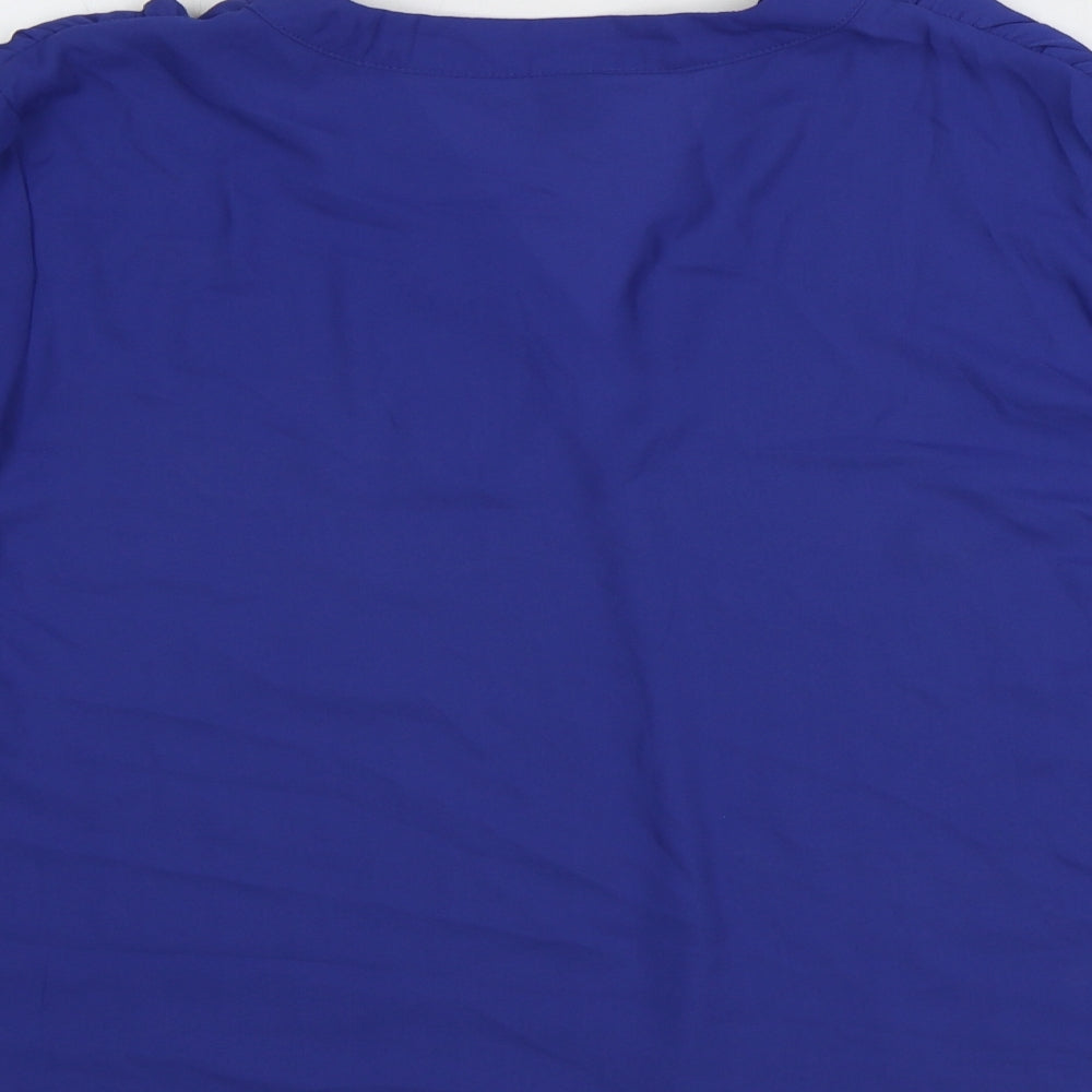 SheIn Womens Blue Viscose Basic Blouse Size L V-Neck