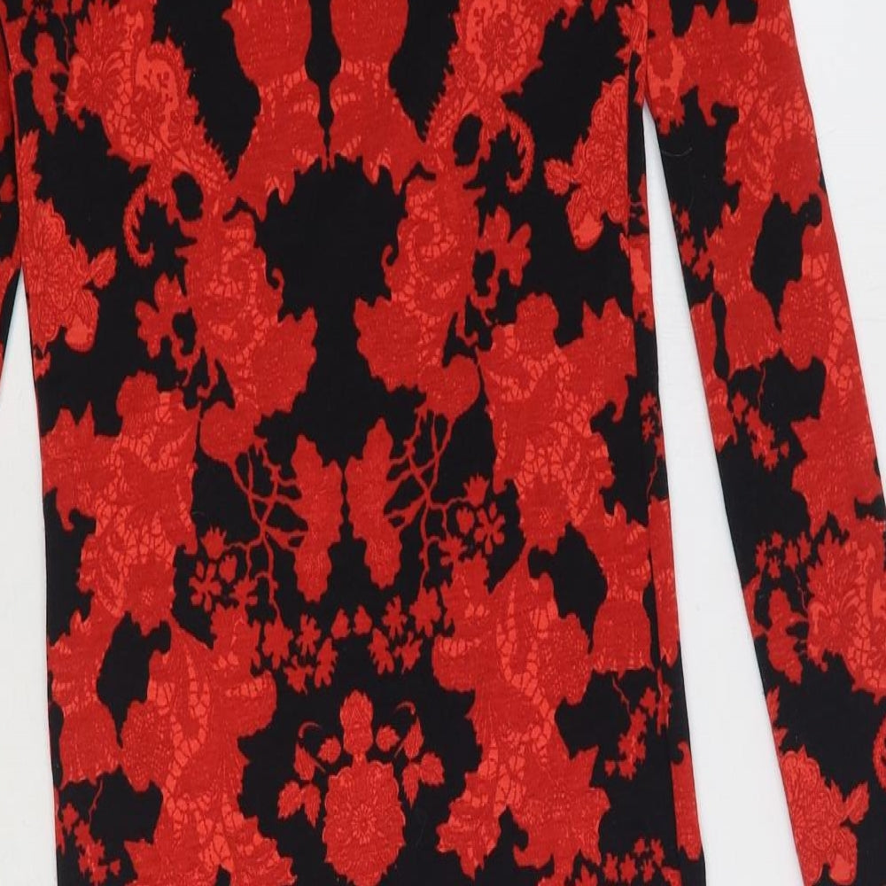Topshop Womens Red Geometric Polyester Bodycon Size 8 Round Neck Pullover