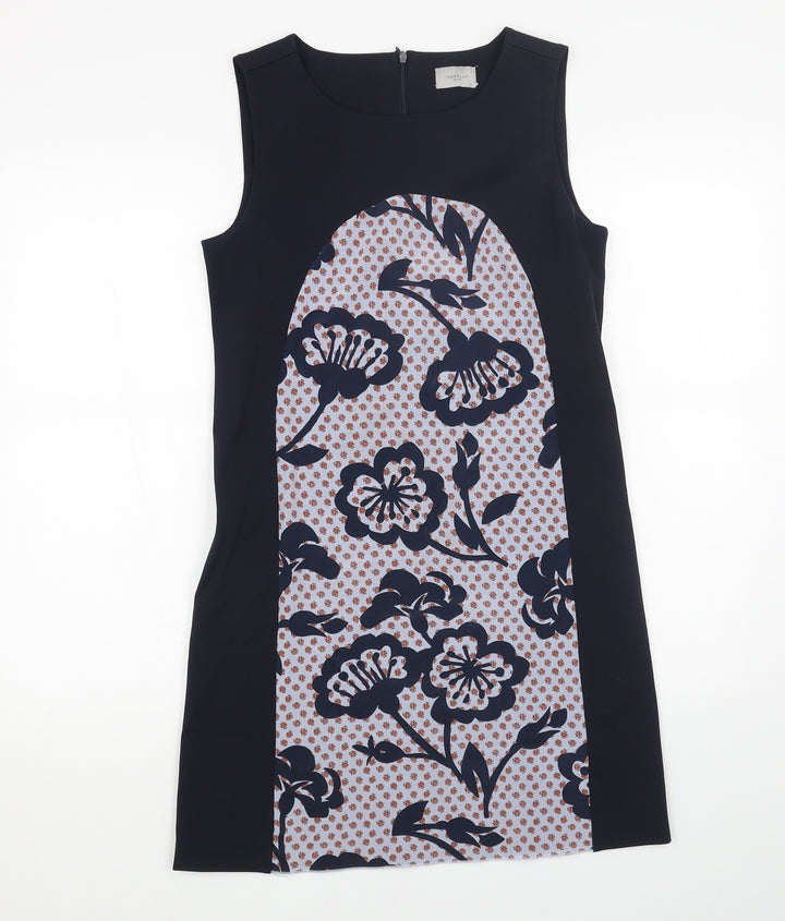 Marella Womens Blue Floral Polyester Pencil Dress Size 10 Boat Neck Zip