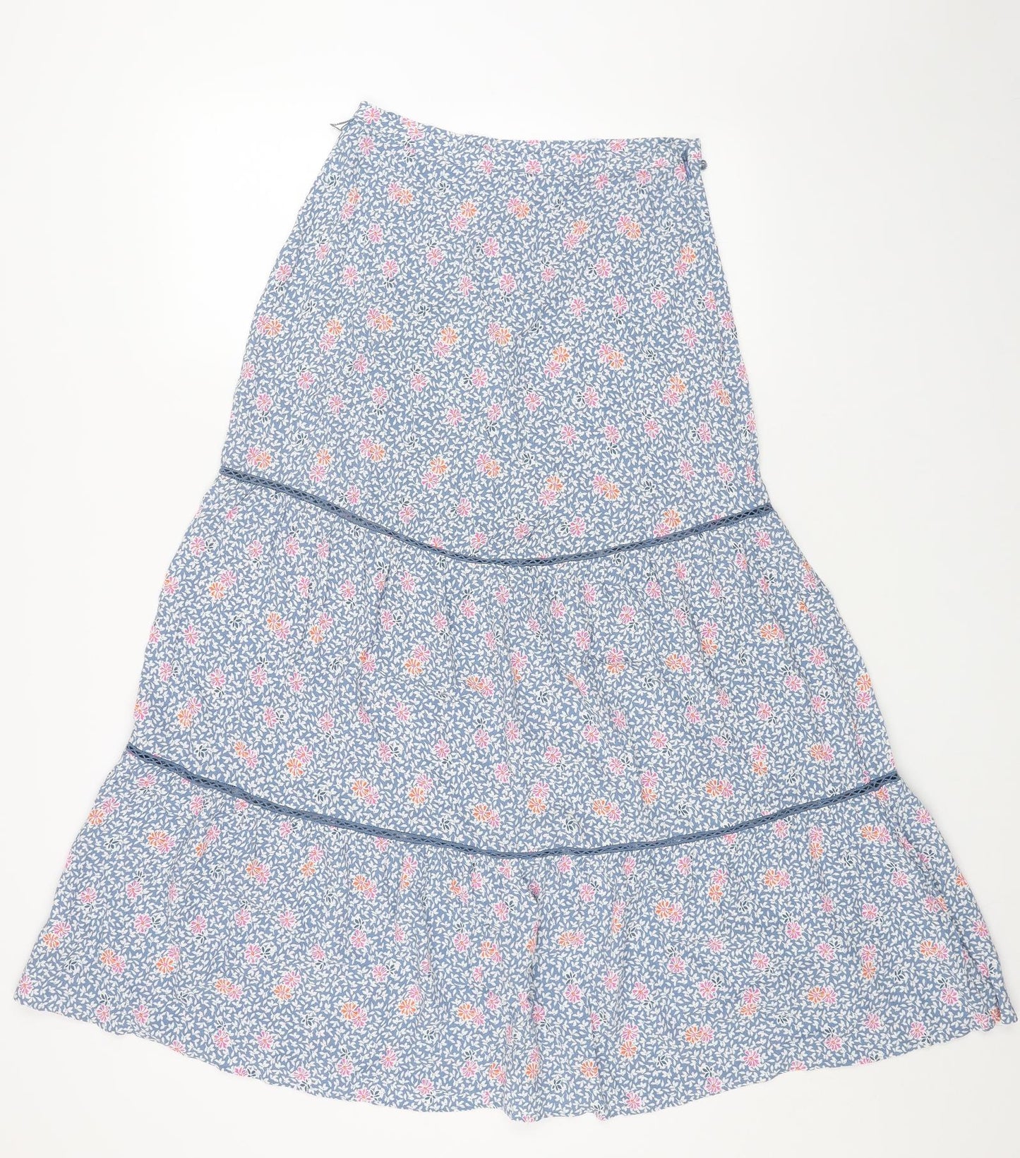 Marks and Spencer Womens Blue Floral Viscose Peasant Skirt Size 8 Zip