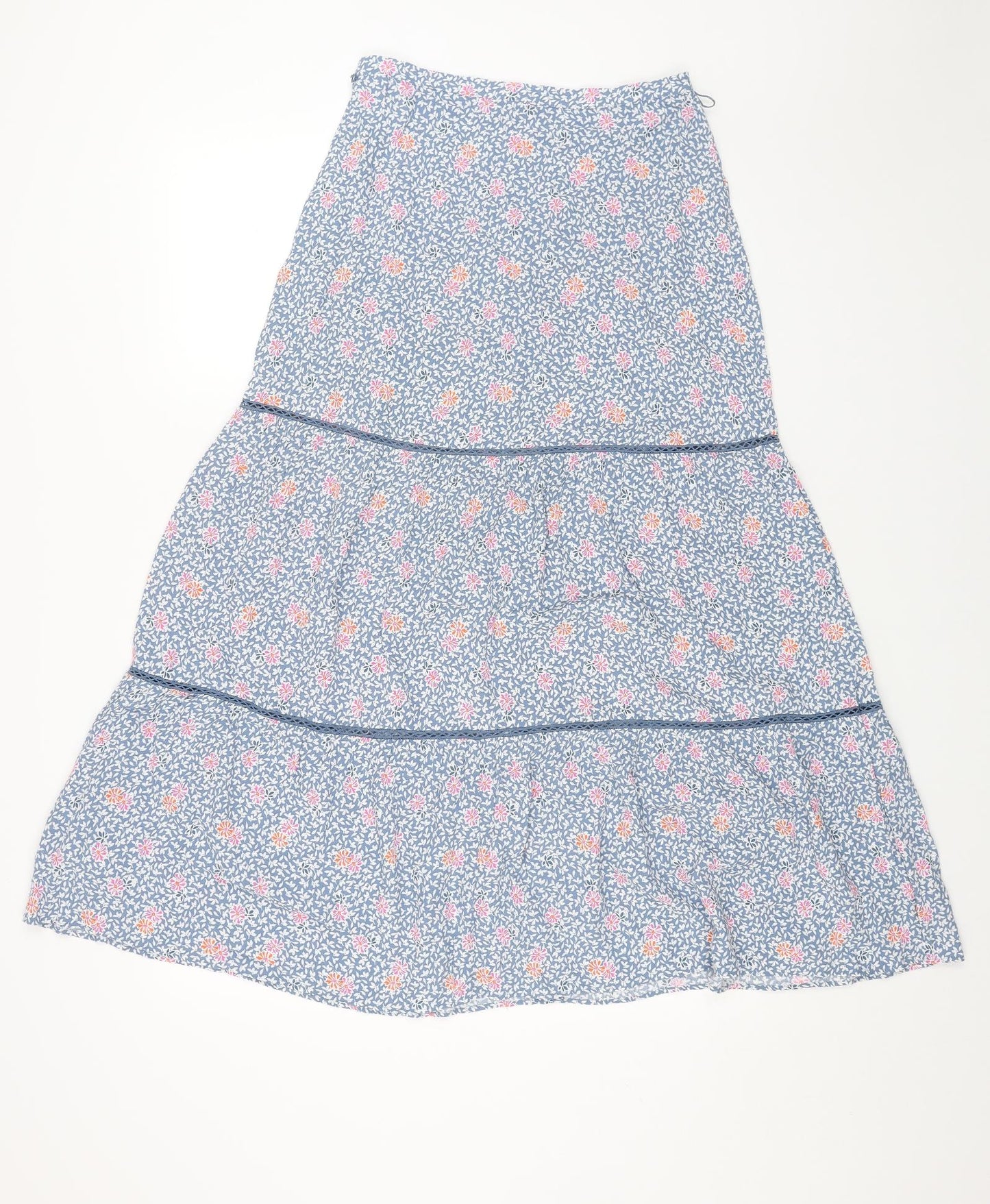 Marks and Spencer Womens Blue Floral Viscose Peasant Skirt Size 8 Zip